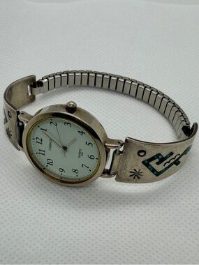 Silver-Tone Womens Watch with Turquoise Inlay